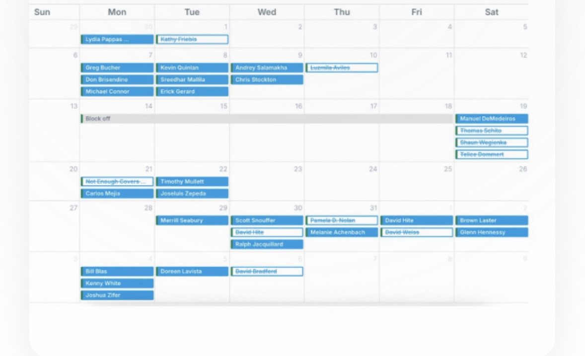 Client calendar — 24 booked appointments in one month