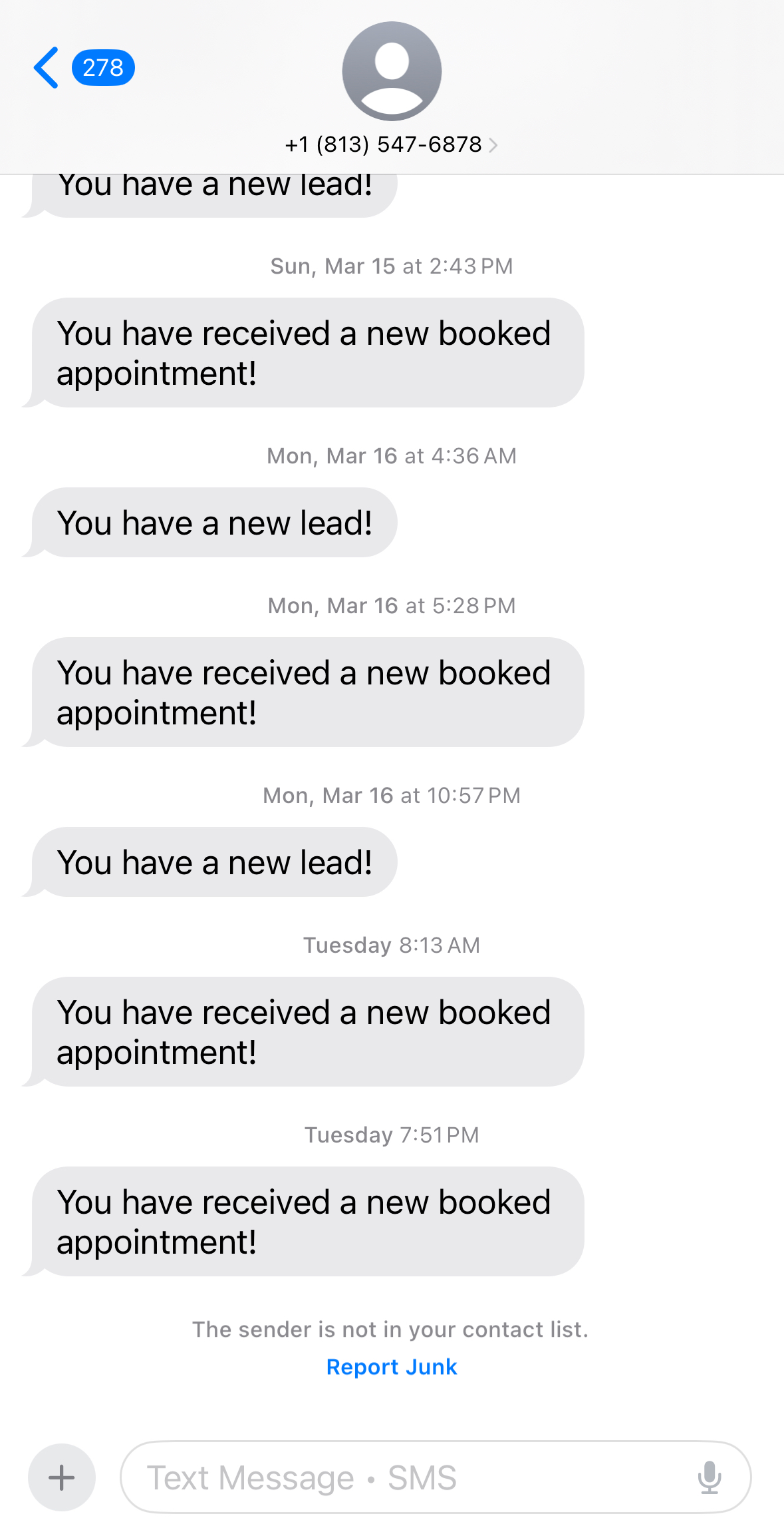 Client phone showing new leads and booked appointments from CRM notifications
